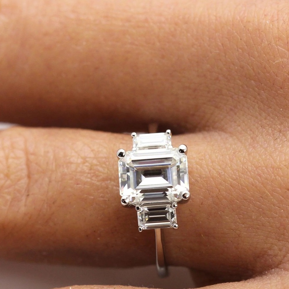 Emerald cut crystal sliver ring size 7